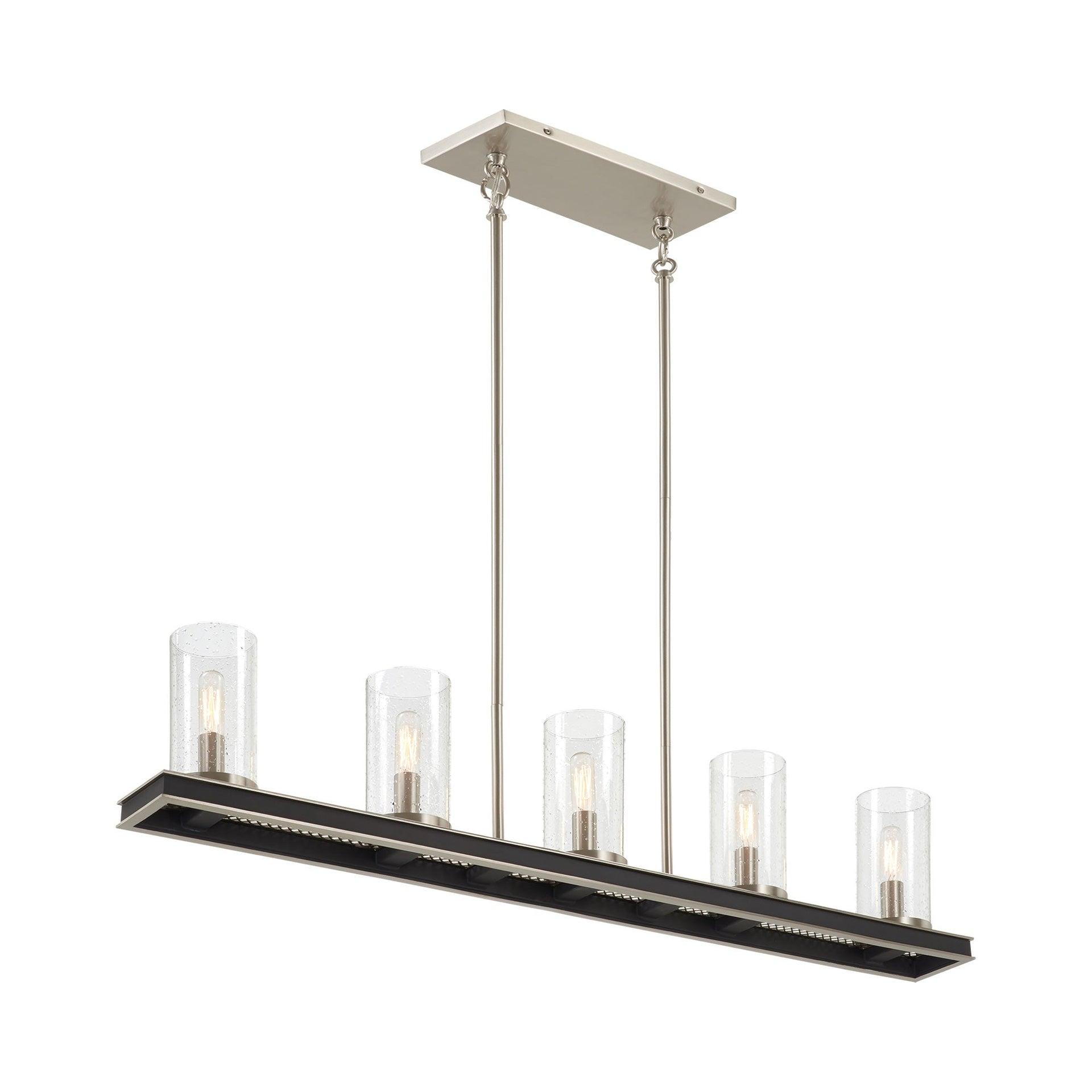 Minka Lavery Coal Nickel Linear Pendant Chandelier 40" Wide Modern Seeded Glass Shade 5-Light Fixture for Kitchen Island House