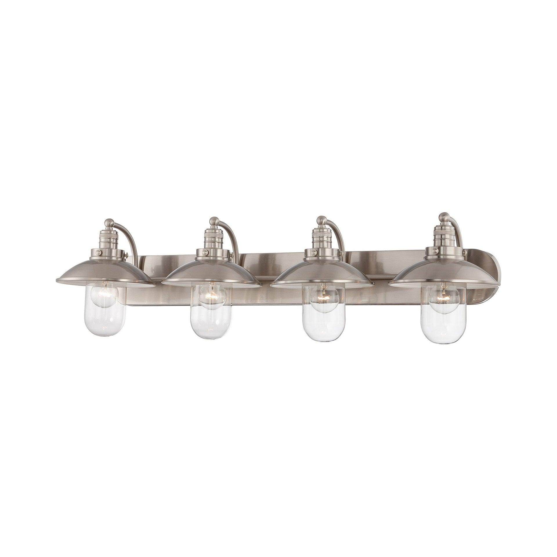 Minka Lavery Industrial Wall Light Brushed Nickel Hardwired 38 1/2" 4-Light Fixture Clear Glass Shade for Bathroom Vanity Hallway