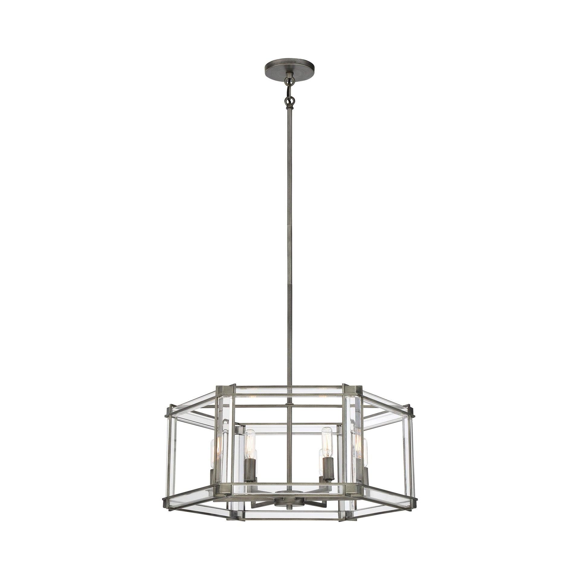 Minka Lavery Antique Nickel Chandelier 24" Wide Industrial Clear Acrylic 6-Light Fixture for Dining Room House Foyer Kitchen Home