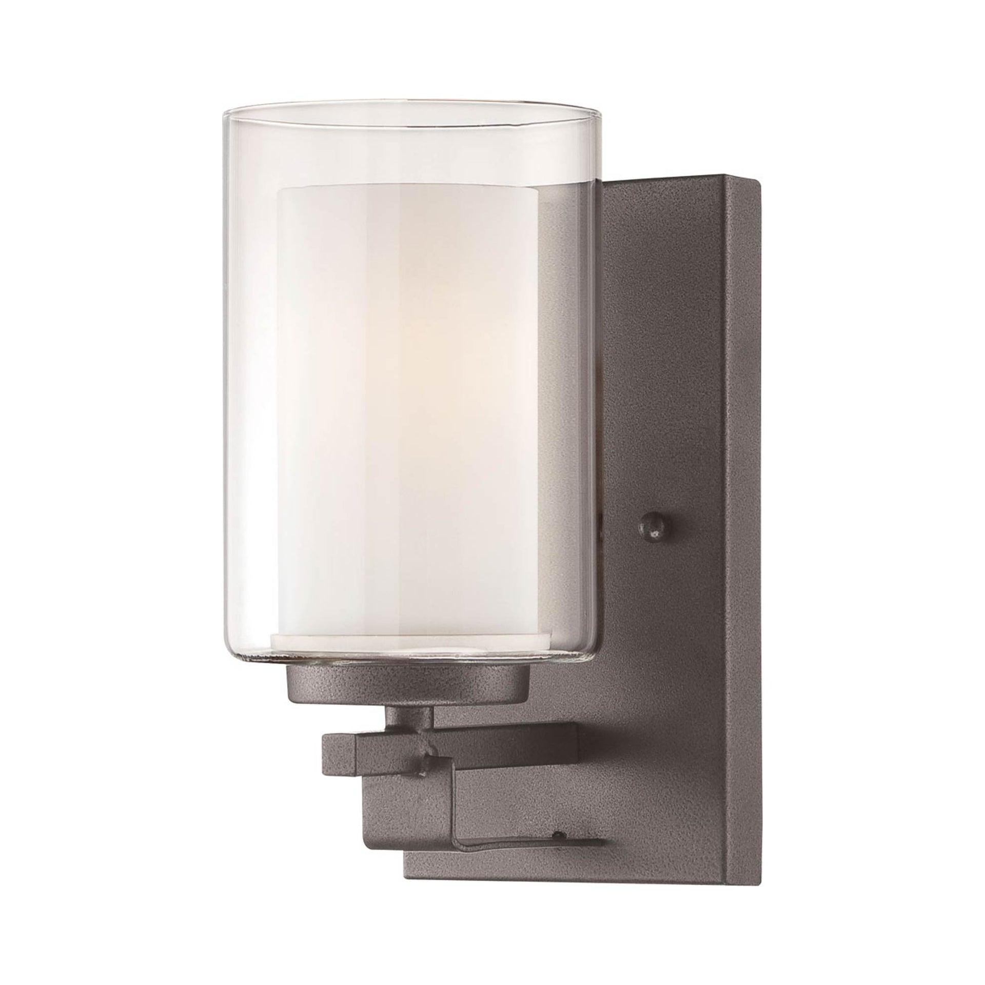 Minka Lavery Industrial Wall Light Sconce Smoked Iron Hardwired 4 1/2" Fixture Clear Outer Etched White Inner Shade for Bedroom