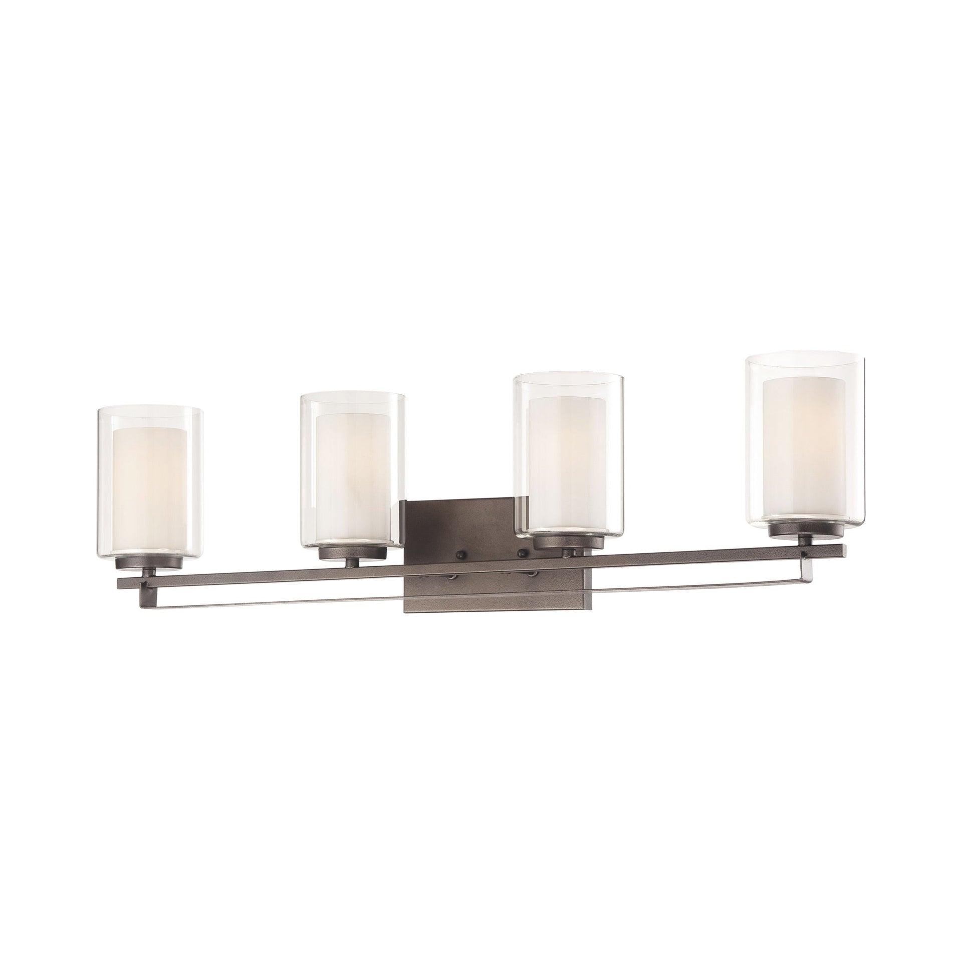 Minka Lavery Industrial Wall Light Smoked Iron Hardwired 32 1/2" 4-Light Fixture White Inner Clear Outer Glass Shade for Bathroom