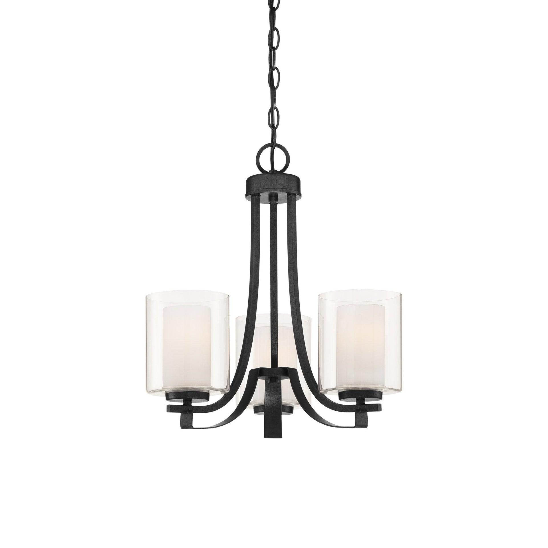 Minka Lavery Coal Black Pendant Chandelier 18" Wide Modern Clear Outer White Inner Glass 3-Light Fixture for Dining Room House