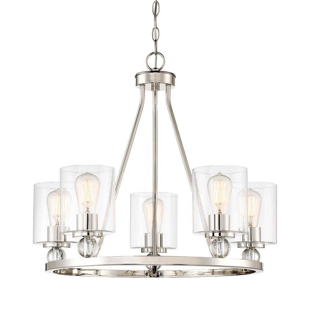 Chandelier 5 Light Polished Nickel Glass In Contemporary Style 22 Inches Tall By 25.5 Inches Wide     -Traditional Installation Minka Lavery 3075-613