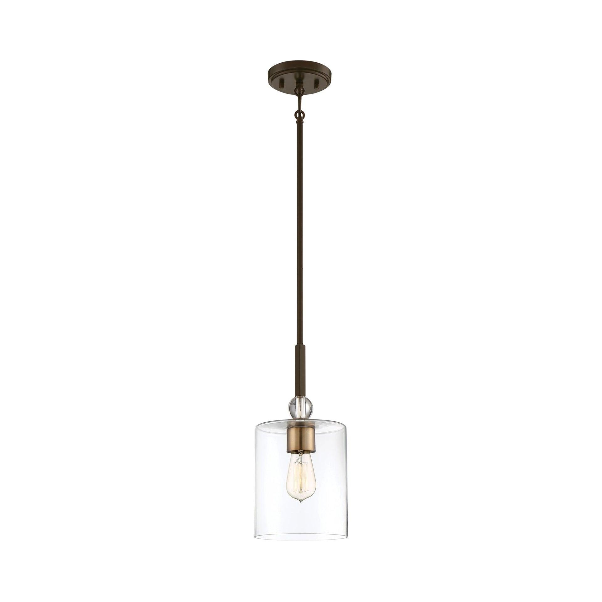 1 Light Mini Pendant In Transitional Style 14.5 Inches Tall By 7 Inches Wide-Painted Bronze/Natural Brush Finish    -Traditional Installation Minka