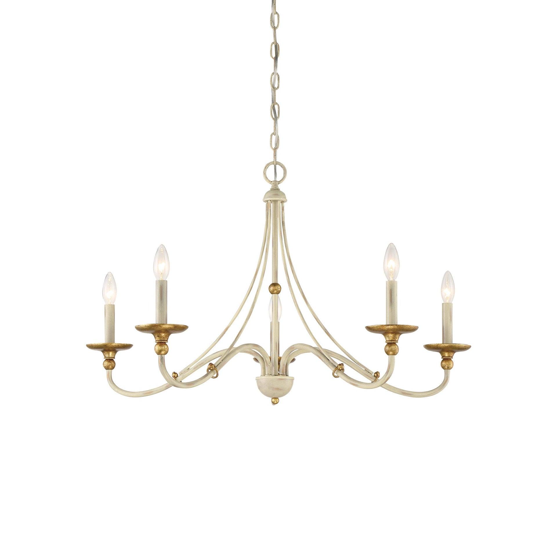 Minka Lavery White Gold Pendant Chandelier 28" Wide Farmhouse French 5-Light Fixture for Dining Room House Foyer Kitchen Entryway