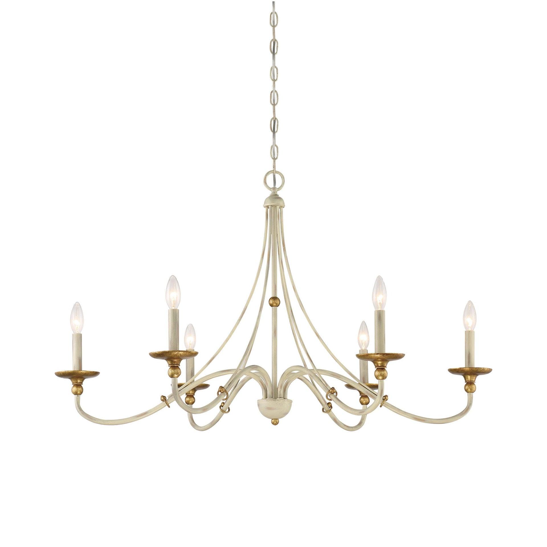 Minka Lavery White Gold Chandelier 40" Wide Farmhouse French 6-Light Fixture for Dining Room House Foyer Kitchen Entryway Bedroom