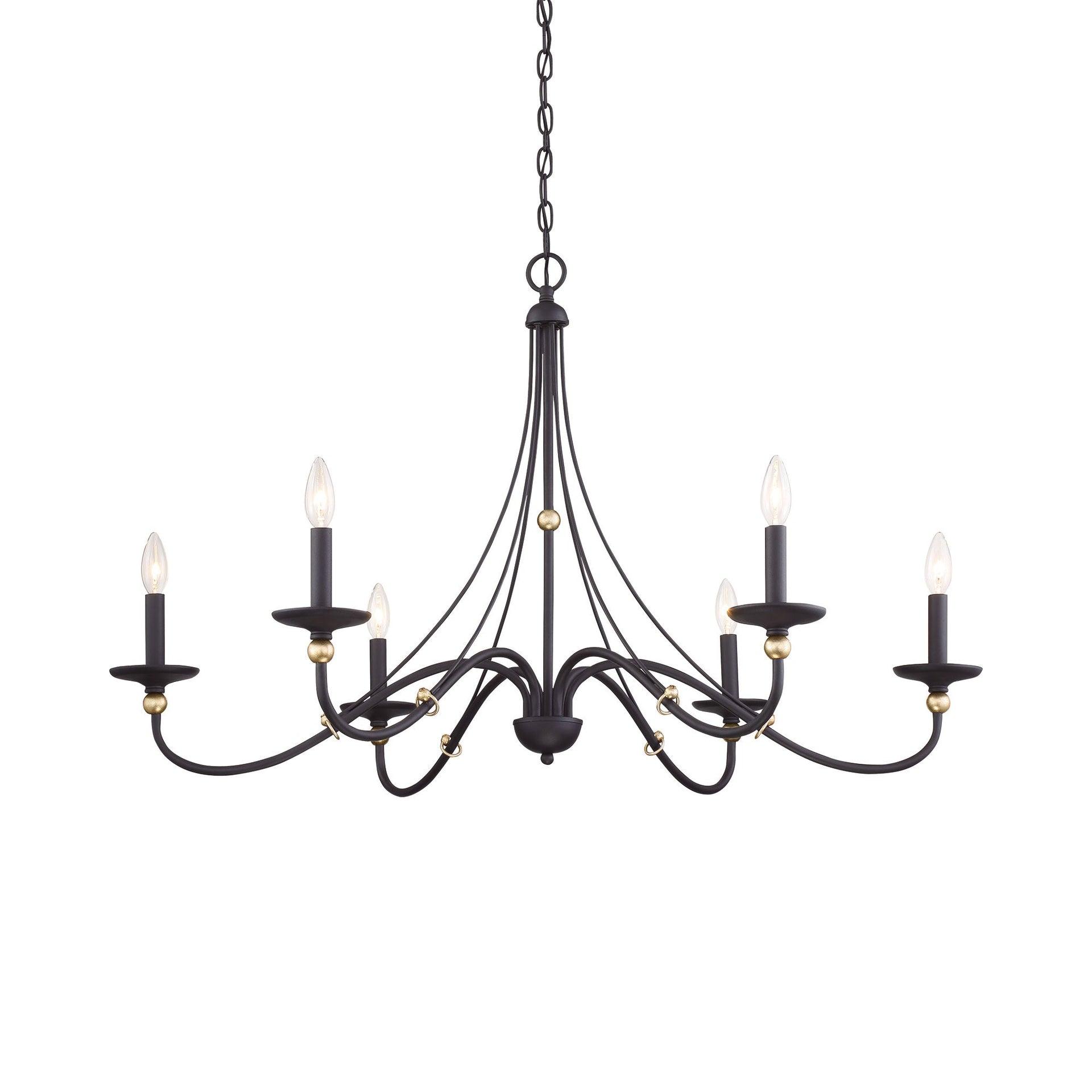 Chandelier 6 Light Sand Coal/Skyline Gold Steel 24 Inches Tall By 40 Inches Wide-Sand Coal/Skyline Gold Finish    -Traditional Installation Minka