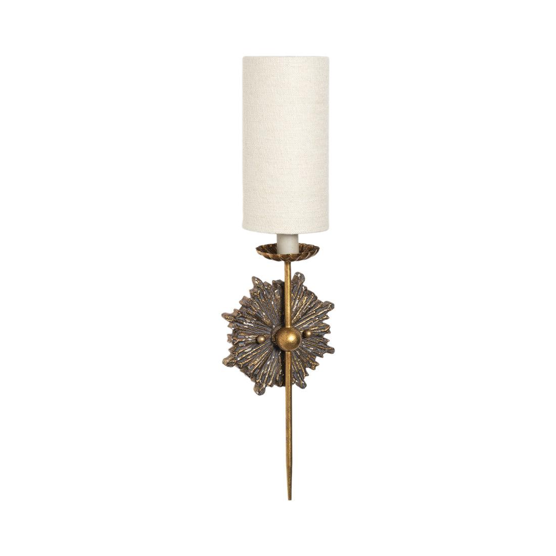 Antique Gold Linen Shade Wall Sconce with Brass Hardware