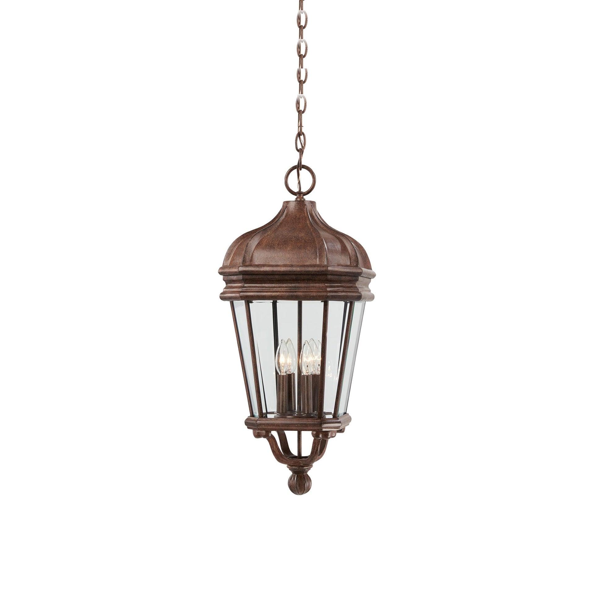 Minka Lavery Rustic Outdoor Hanging Light Fixture Vintage Rust Damp Rated 29" Beveled Clear Glass for Post Exterior Porch Patio