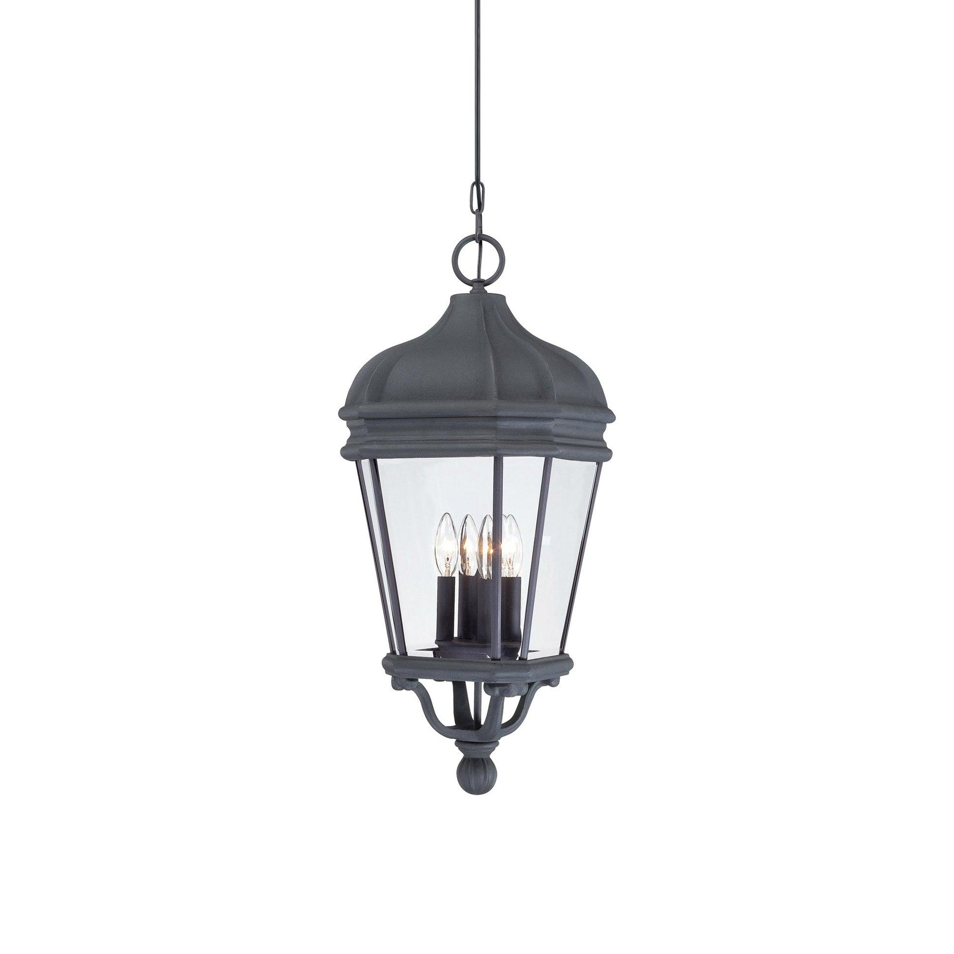 Minka Lavery Rustic Outdoor Hanging Light Fixture Black Damp Rated 28 3/4" Clear Beveled Glass for Post Exterior Porch Yard Patio