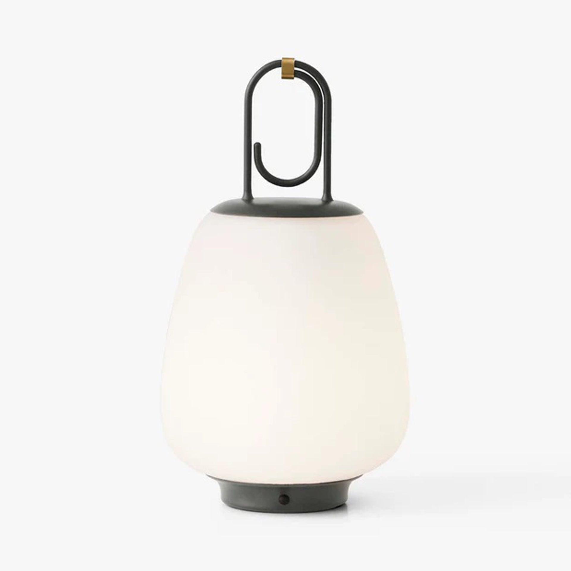 Moss Green Cordless Outdoor LED Lantern with Glass Shade