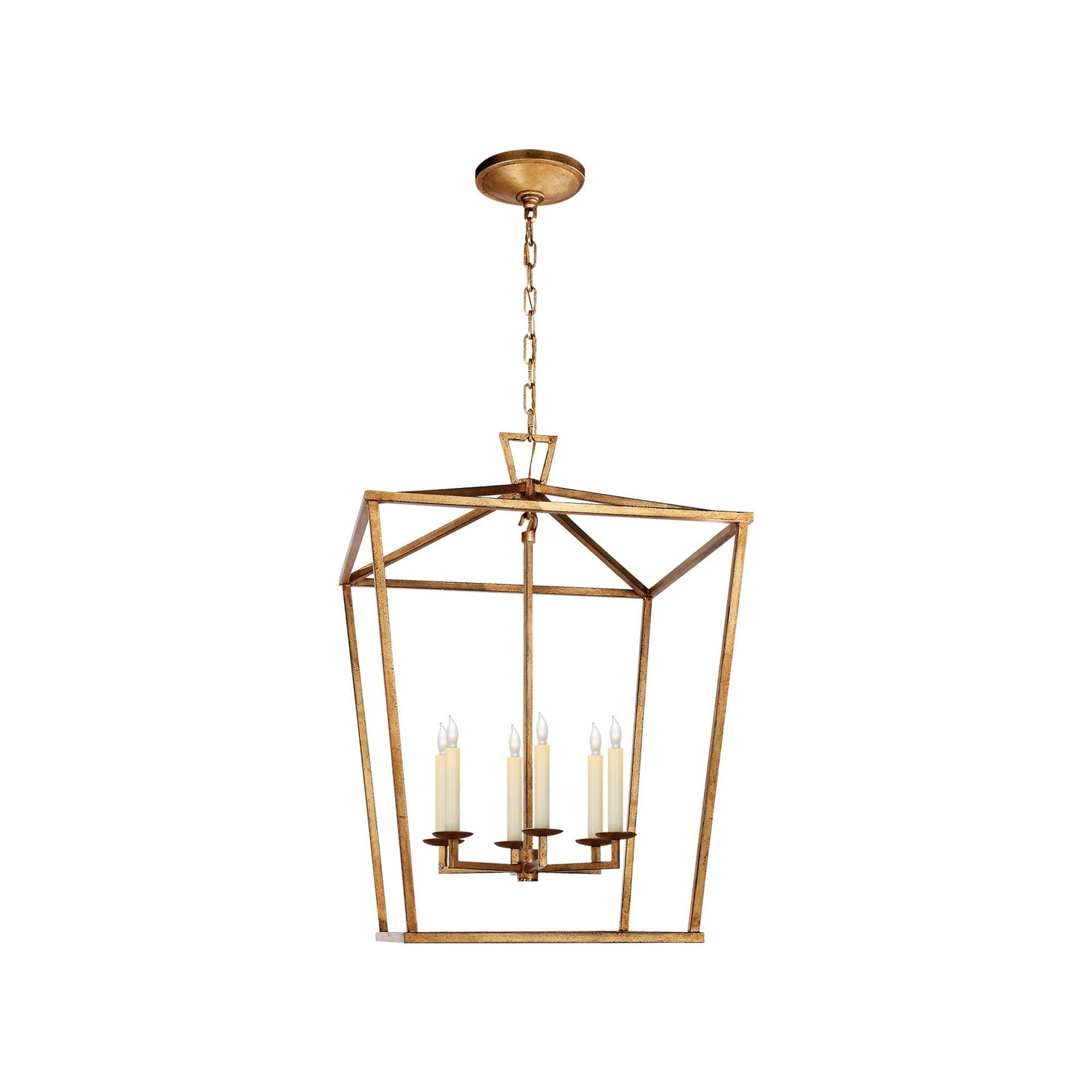 Darlana Gilded Iron 34" Large Lantern with Off-White Candle Covers