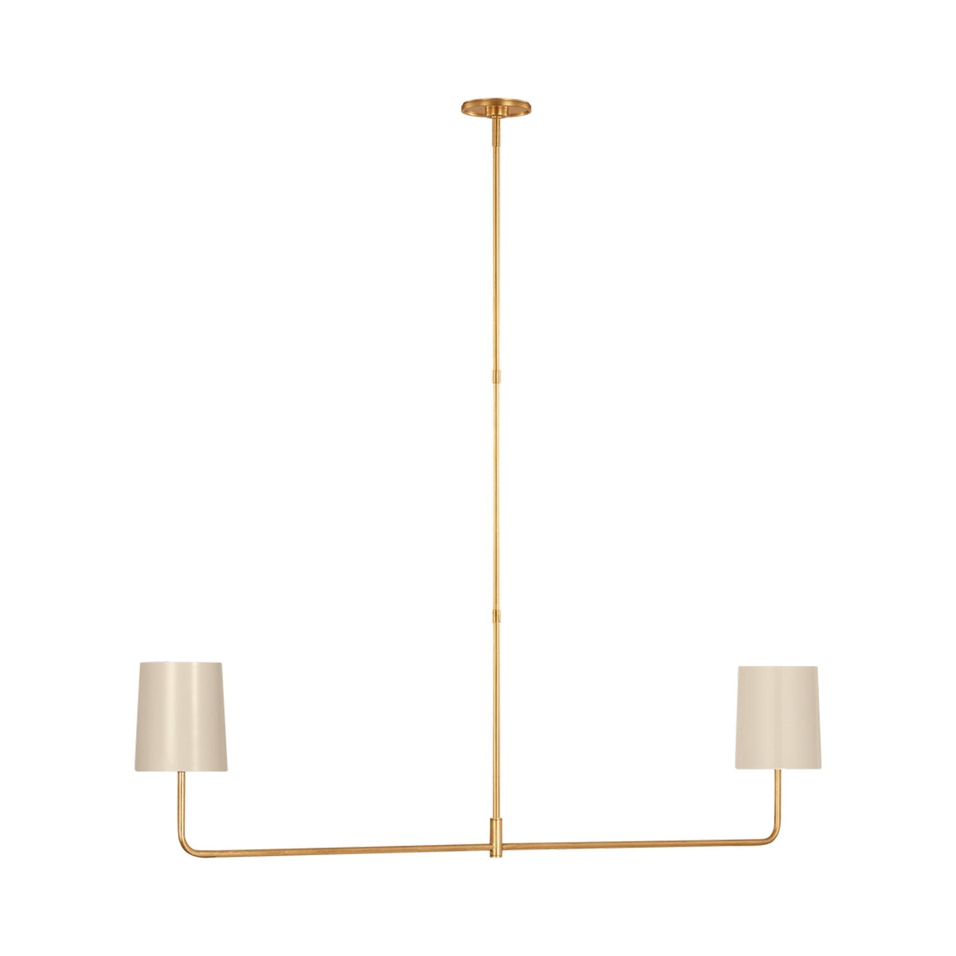 Ivory and Gold Linear Metal 2-Light Chandelier
