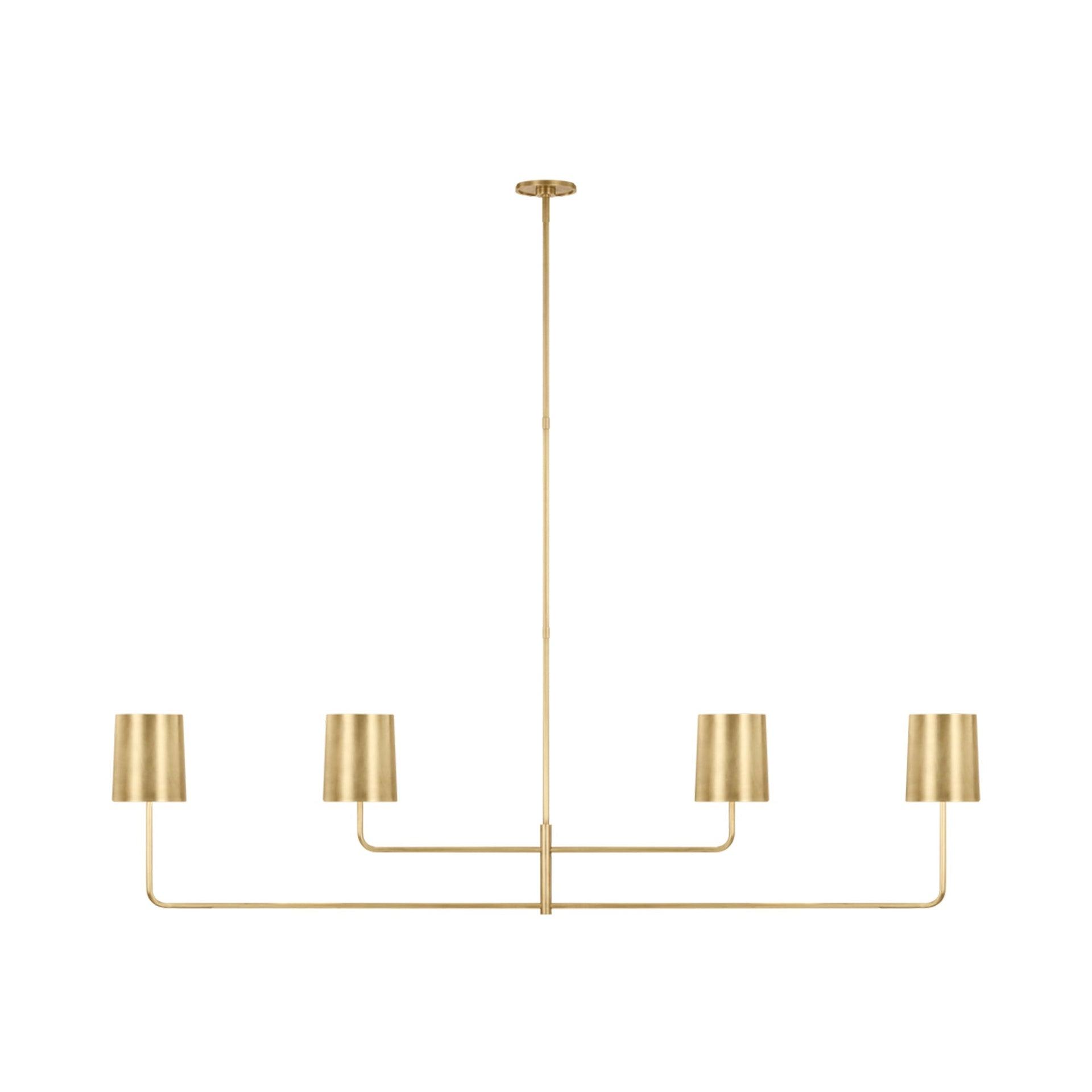 Soft Brass 4-Light Linear Chandelier with Gold Shades