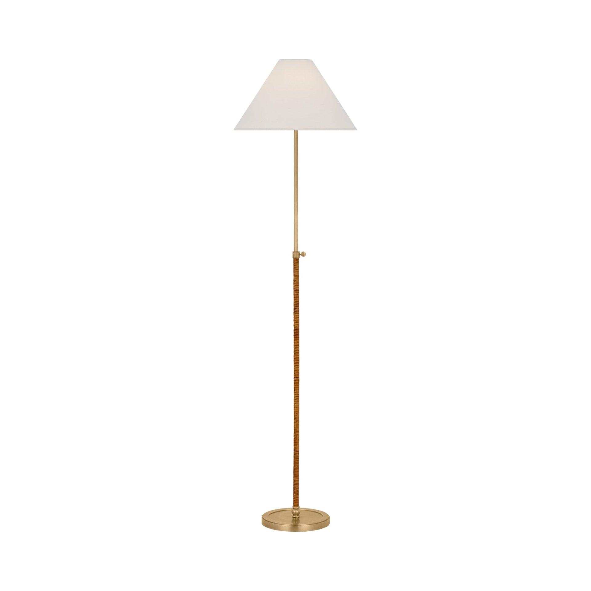 Adjustable Antique-Burnished Brass and Rattan Outdoor Floor Lamp