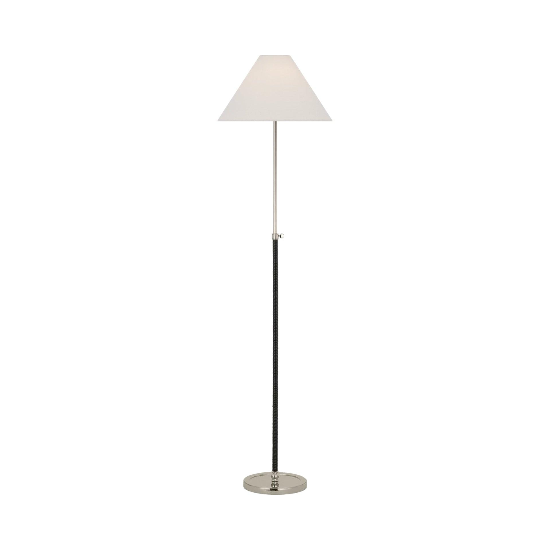 Adjustable Polished Nickel and Black Rattan Floor Lamp