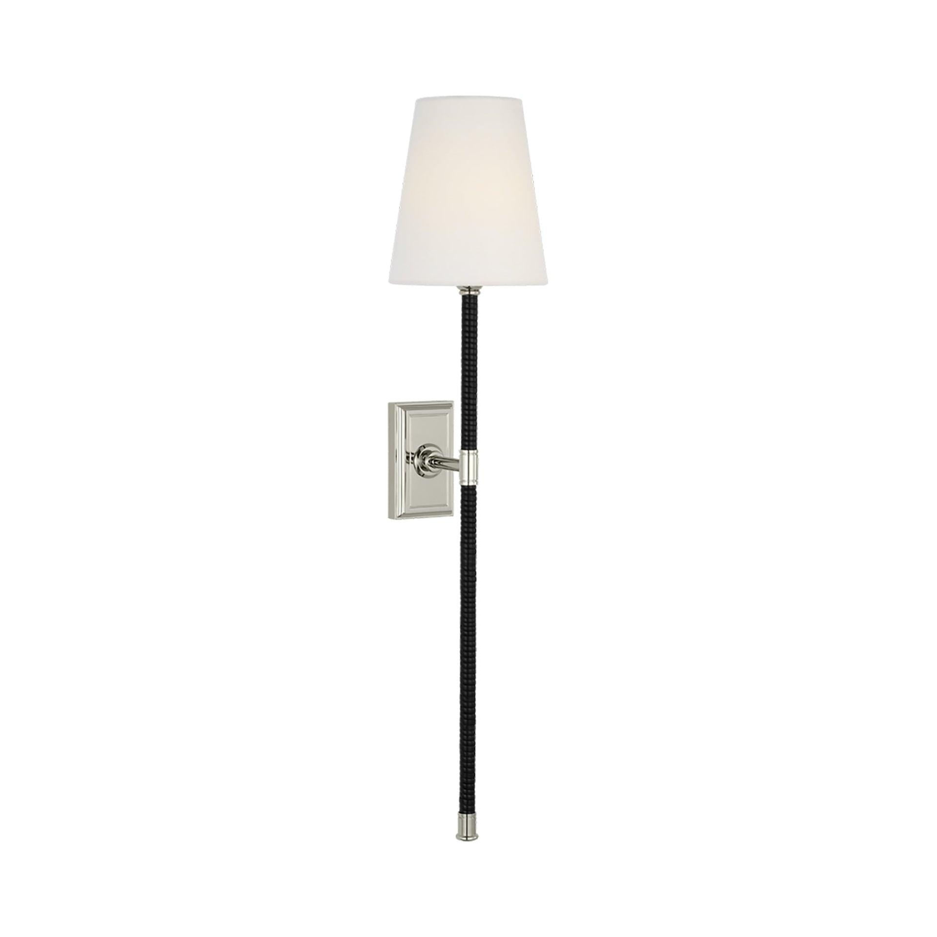 Black and Polished Nickel 28.5" Wall Sconce with Linen Shade
