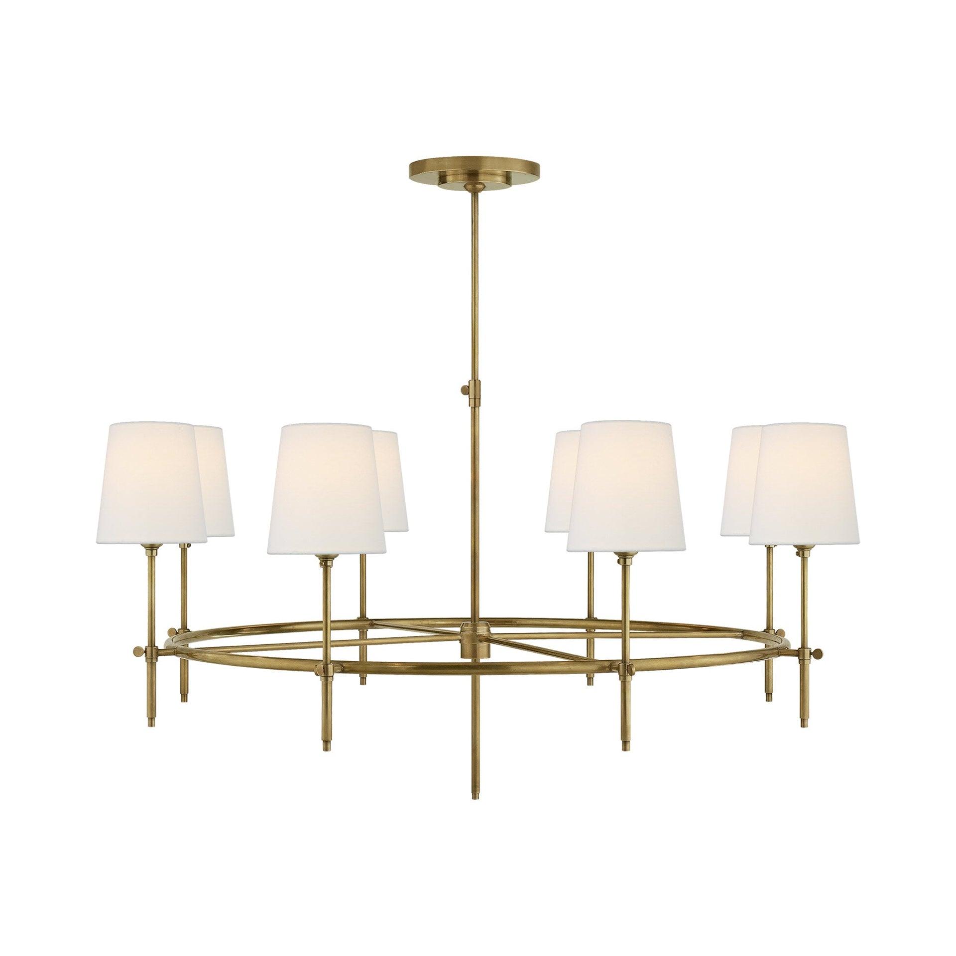 Hand-Rubbed Antique Brass 8-Light Chandelier with Fabric Shades