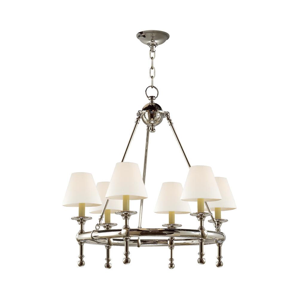 Polished Nickel 6-Light Chandelier with Fabric Shades
