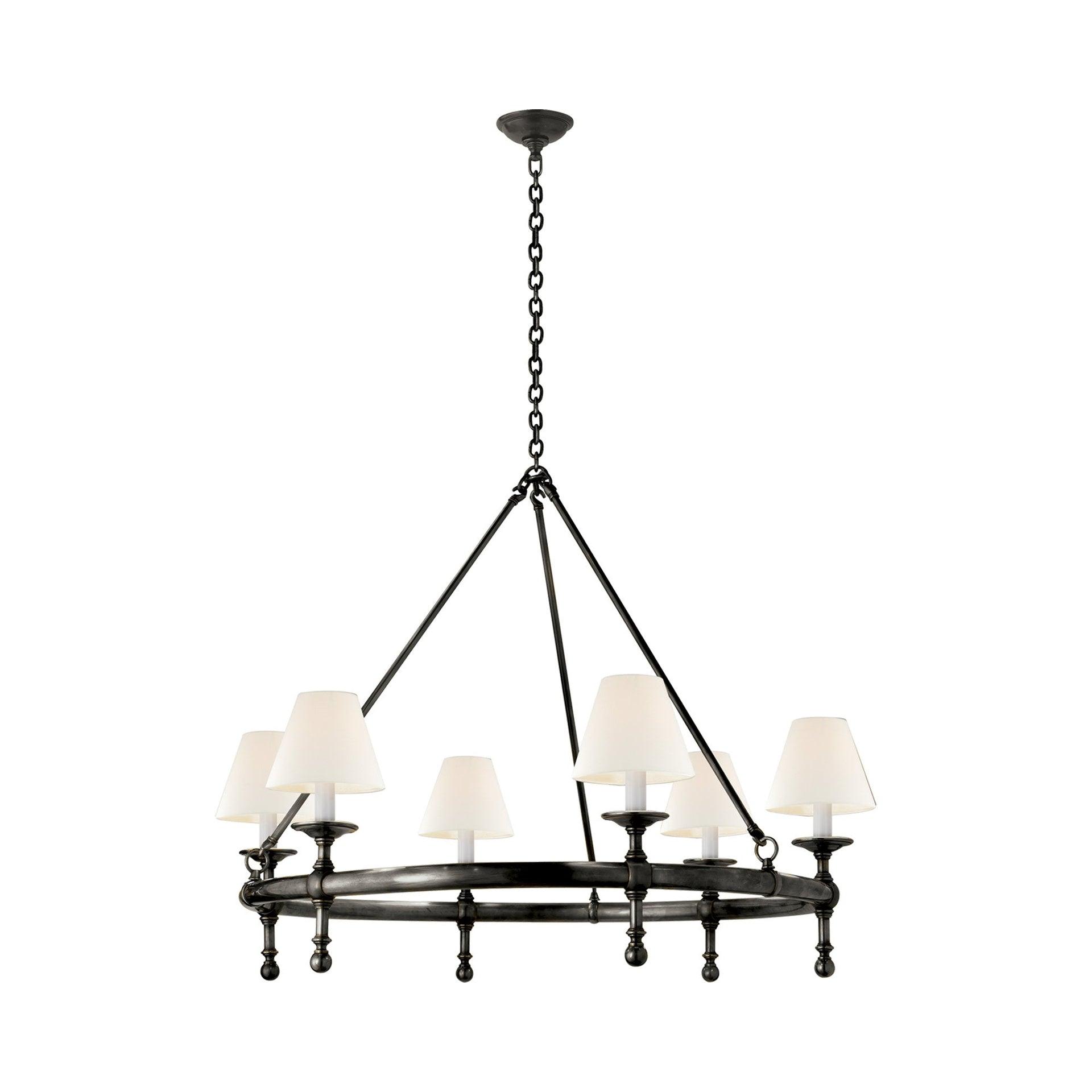 Classic Bronze 6-Light Chandelier with Fabric Shades