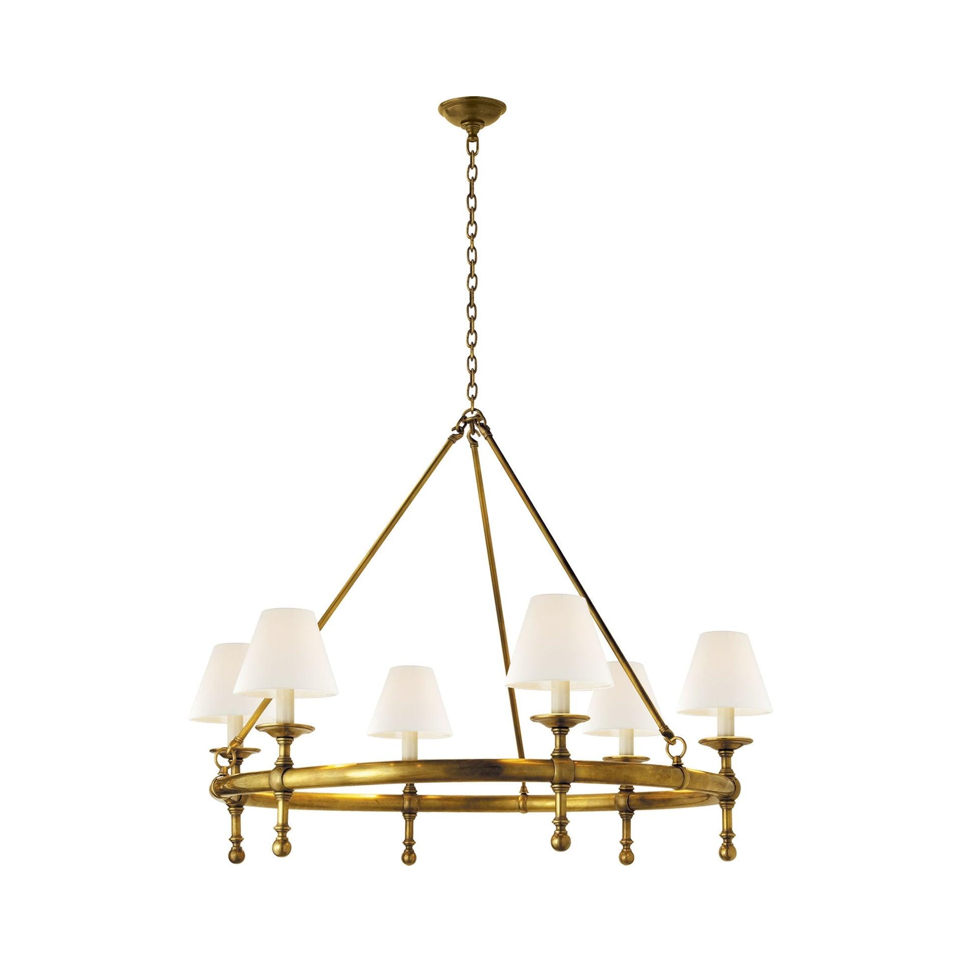 Hand-Rubbed Antique Brass 6-Light Chandelier with Fabric Shades