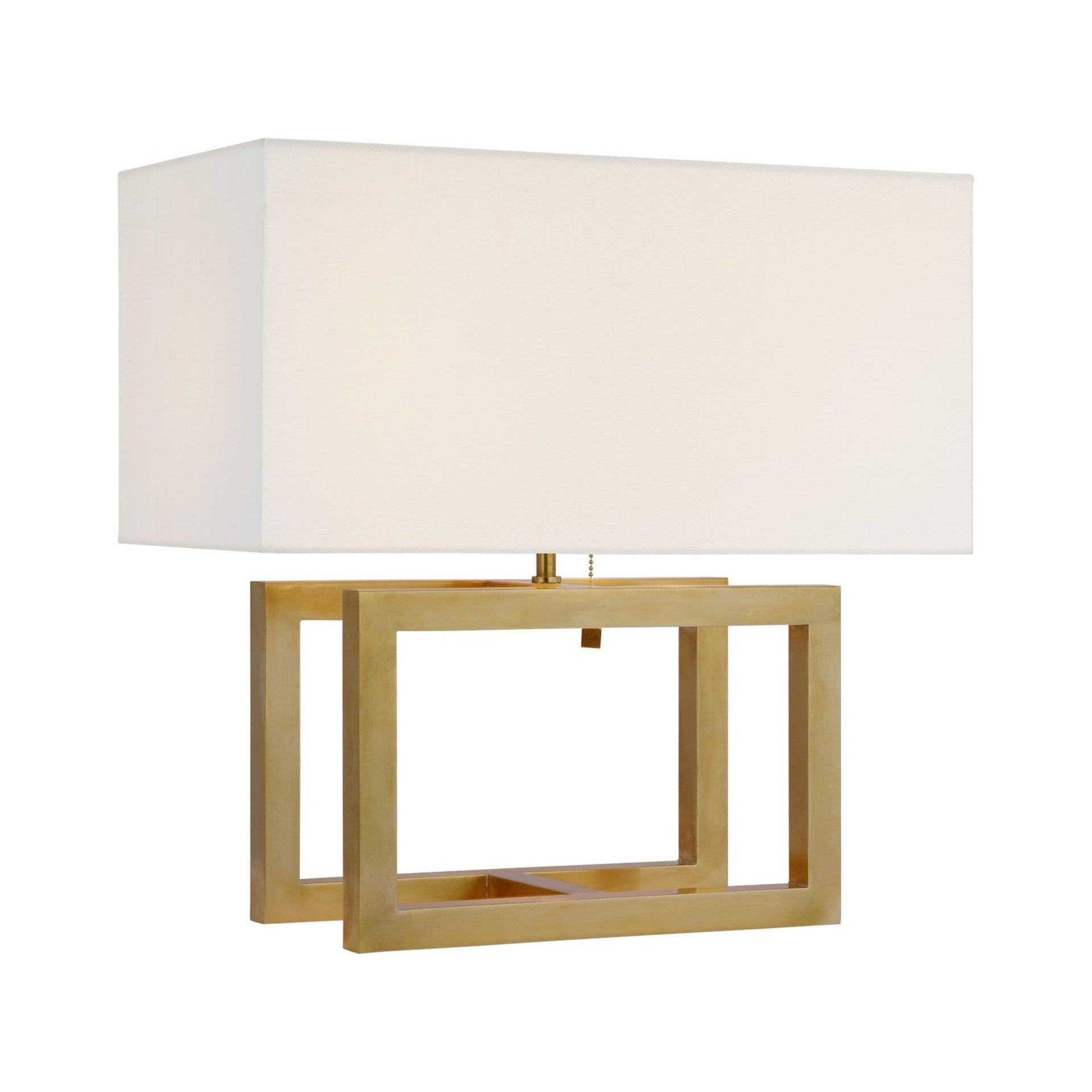 Hand-Rubbed Antique Brass Table Lamp with White Linen Shade