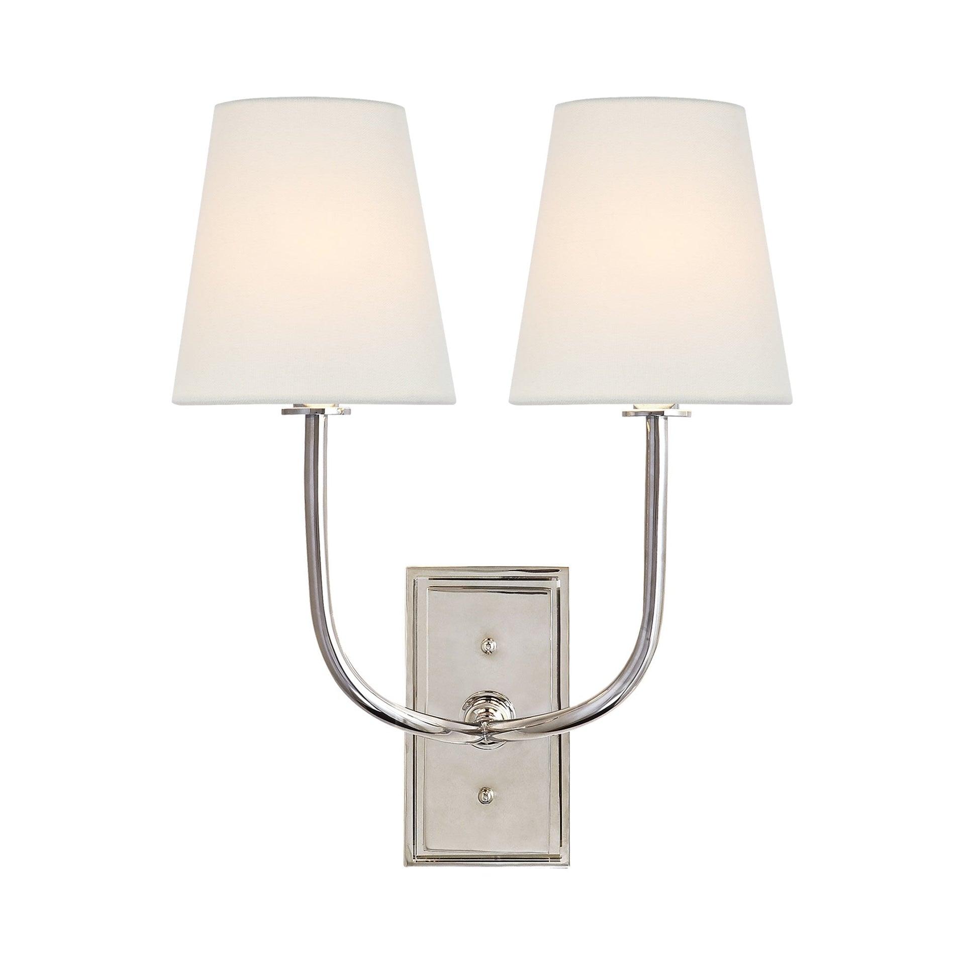 Polished Nickel Double Arm Fabric Shade Sconce