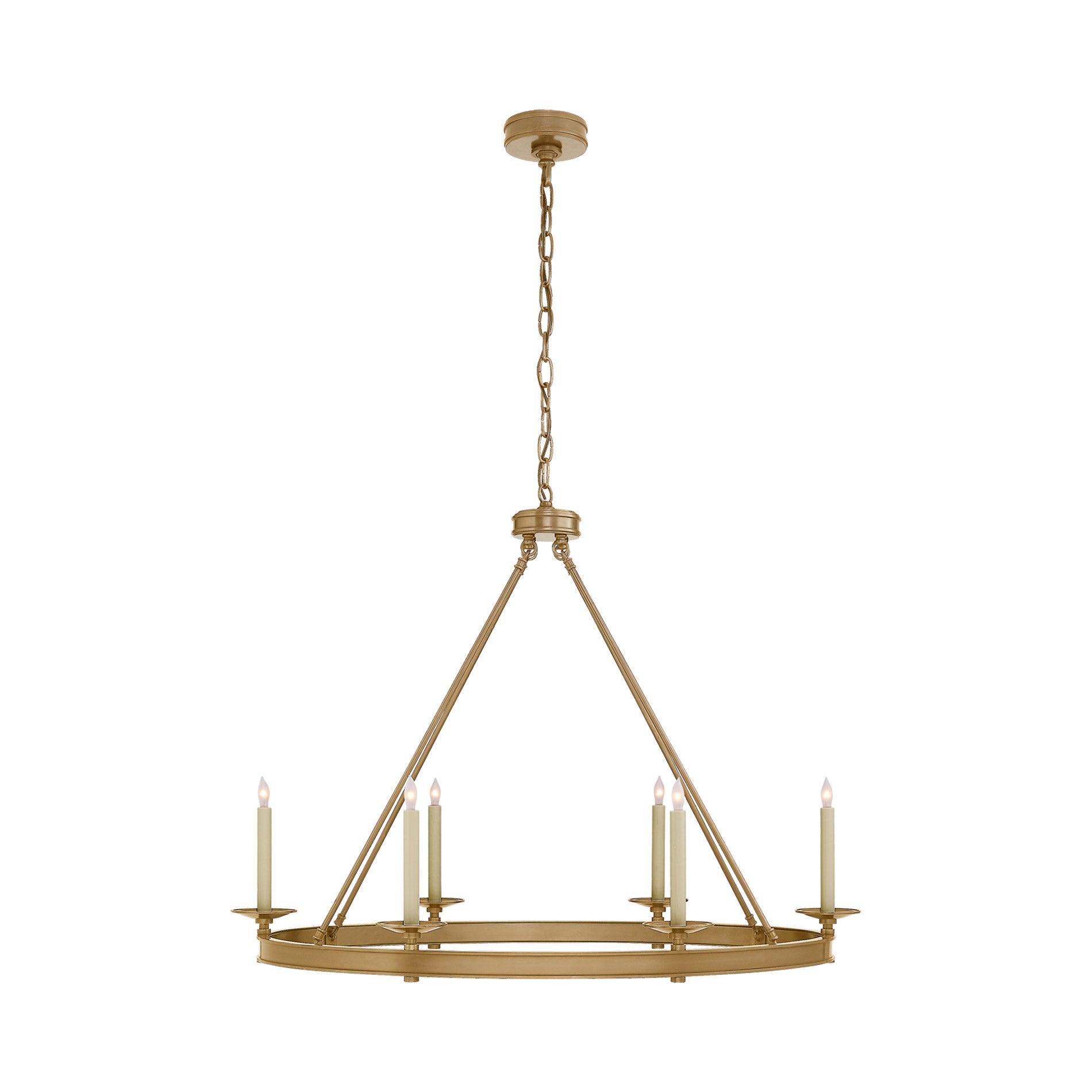 Antique-Burnished Brass and Crystal Large Oval Chandelier