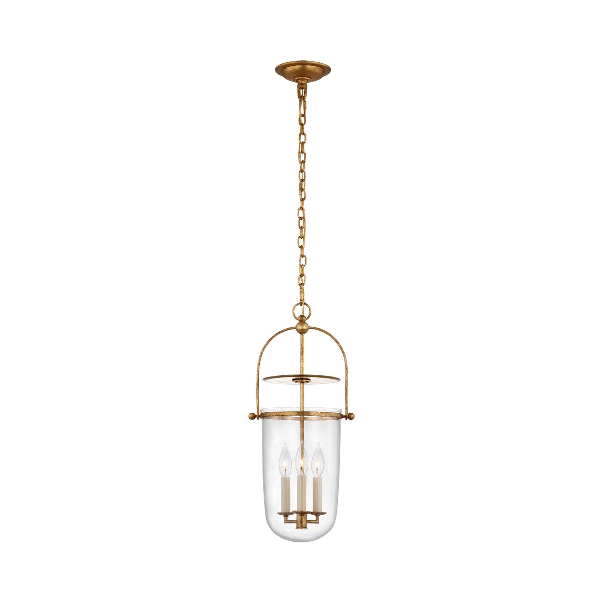 Gilded Iron and Clear Glass 3-Light Indoor/Outdoor Pendant