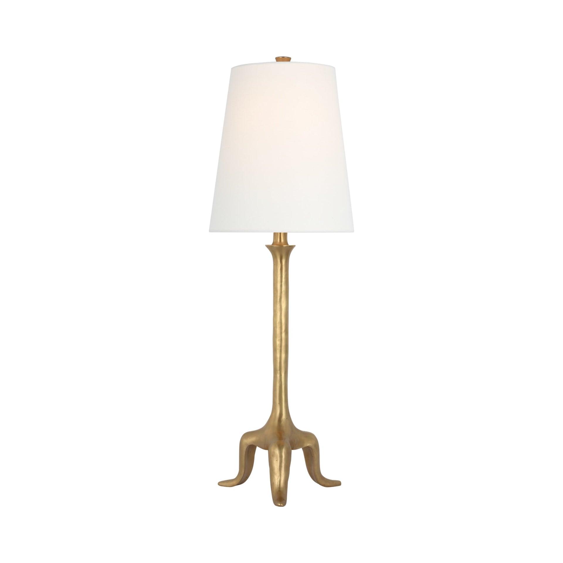 Hand-Rubbed Antique Brass Tripod Table Lamp with Linen Shade