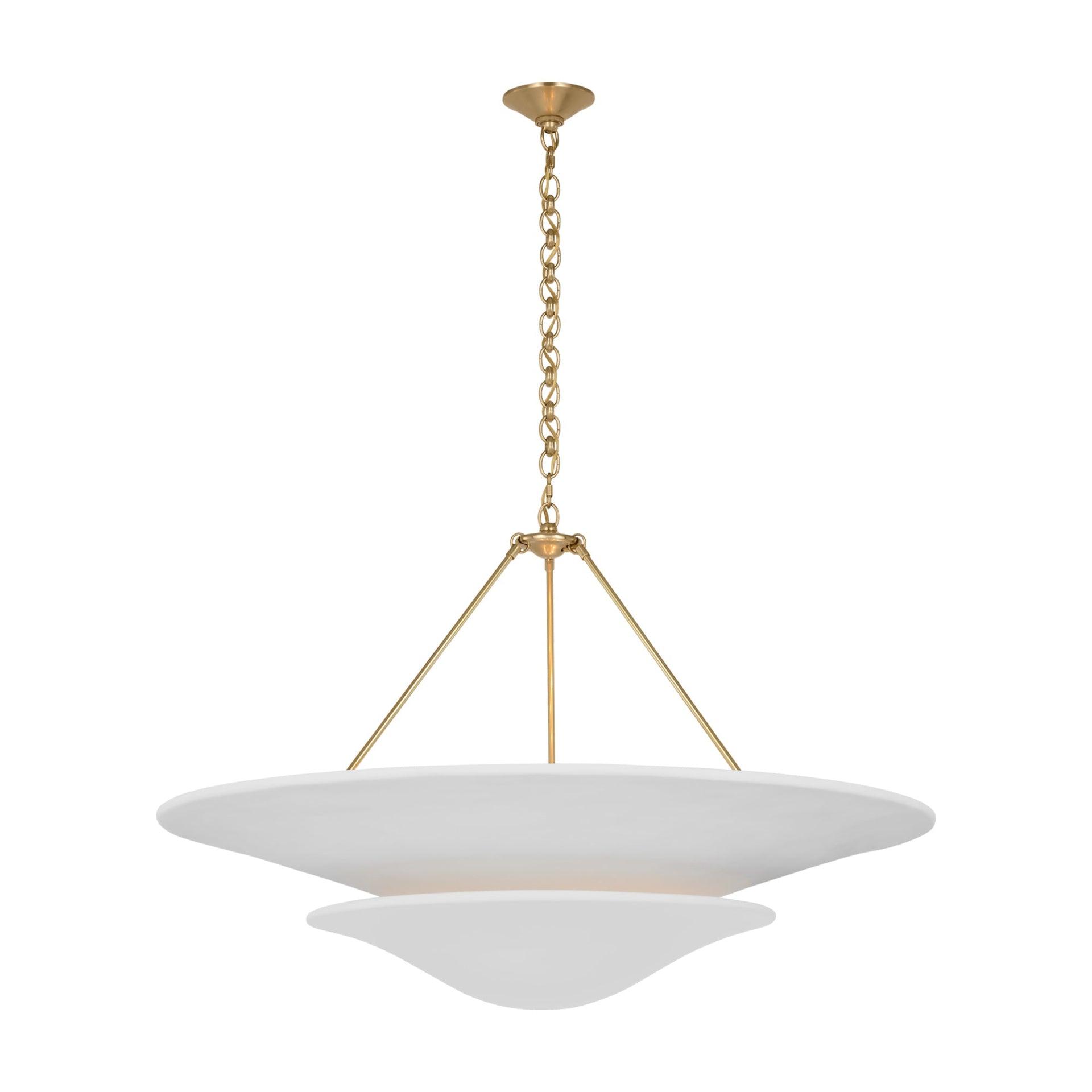 Mollino 40" Antique Brass Chandelier with Plaster White Shade