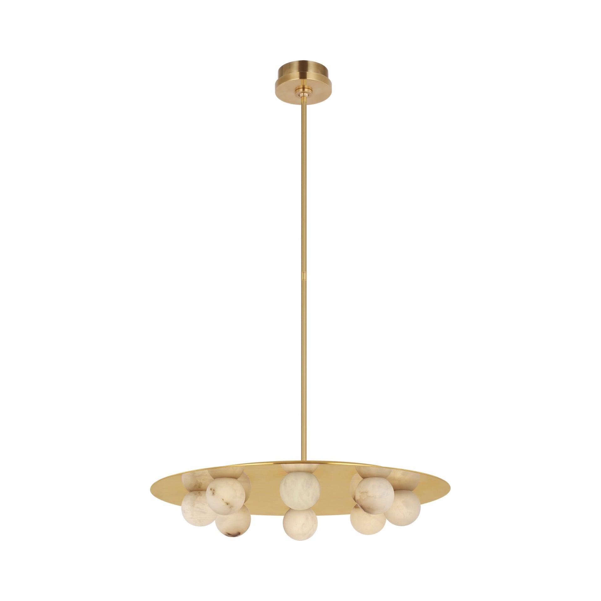 Mirrored Antique Brass 8-Light LED Chandelier with Marble Accents