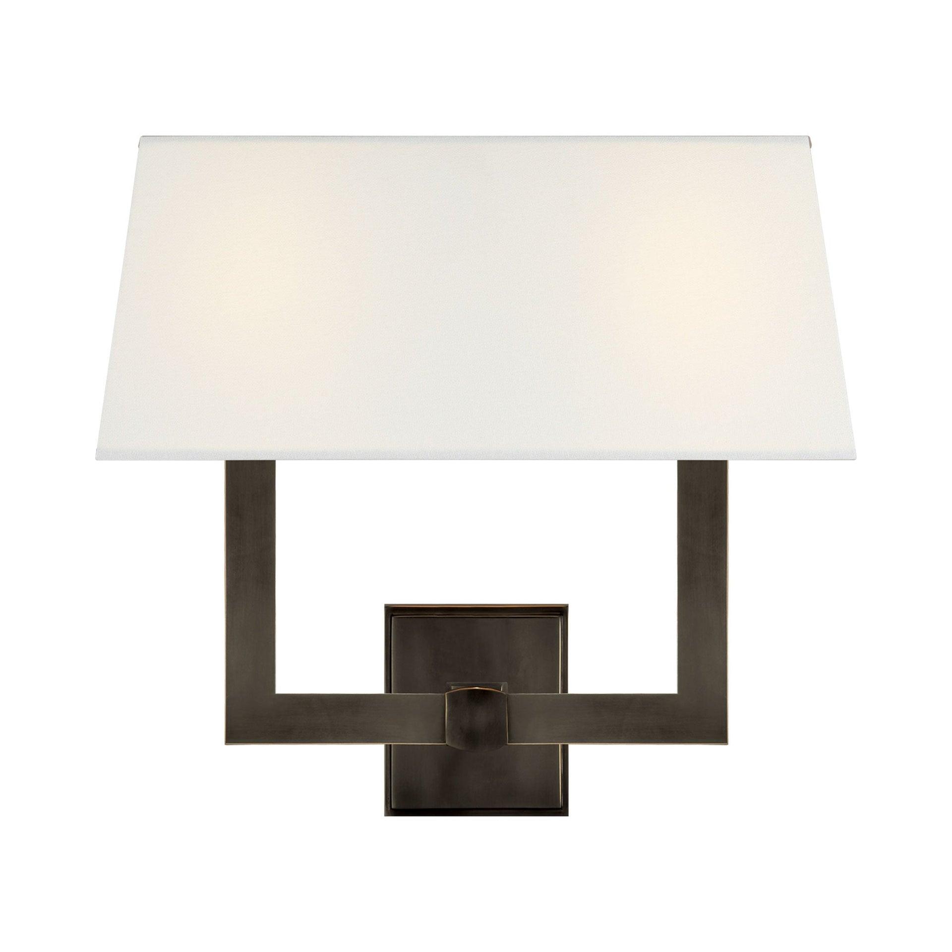 Bronze and Black Double Light Wall Sconce with Paper Shades