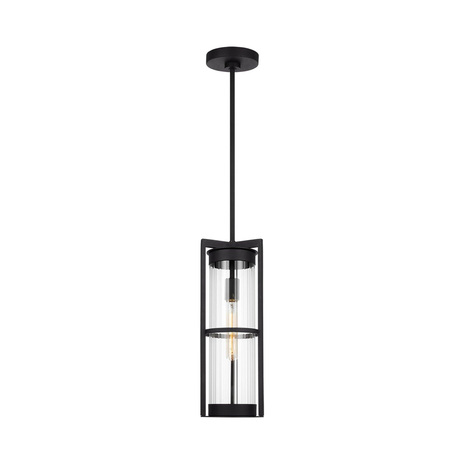 Black Clear Glass 1-Light Outdoor Pendant Lantern