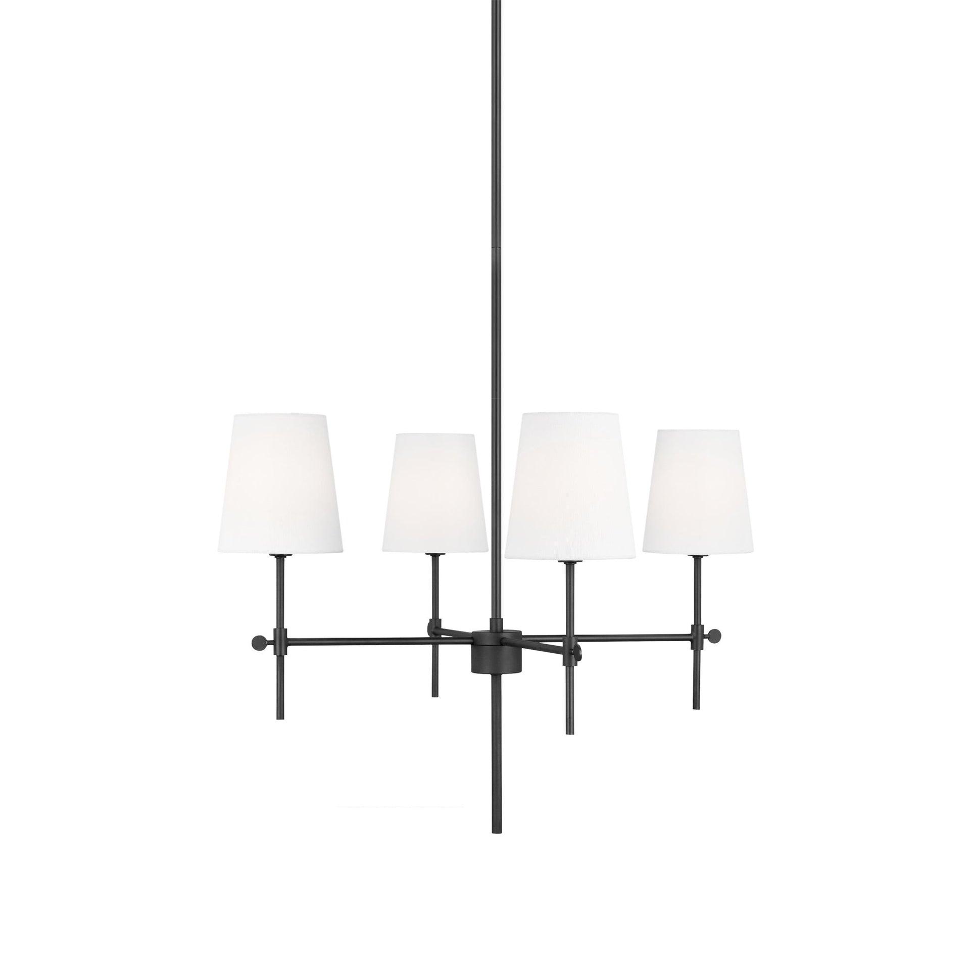 Baker 4-Light Midnight Black Hanging Chandelier With White Linen Fabric Shades
