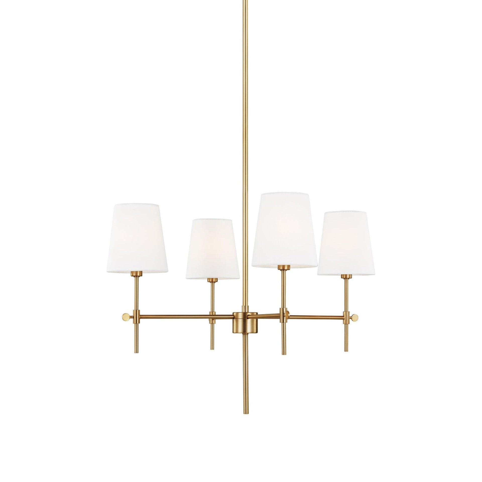 Satin Brass 4-Light Chandelier with White Linen Shades