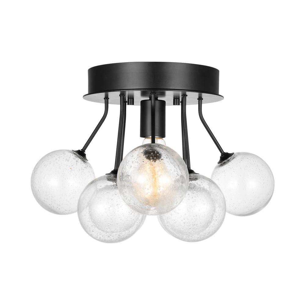Midnight Black 15'' Semi-Flush Mount with Clear Seeded Glass Globes