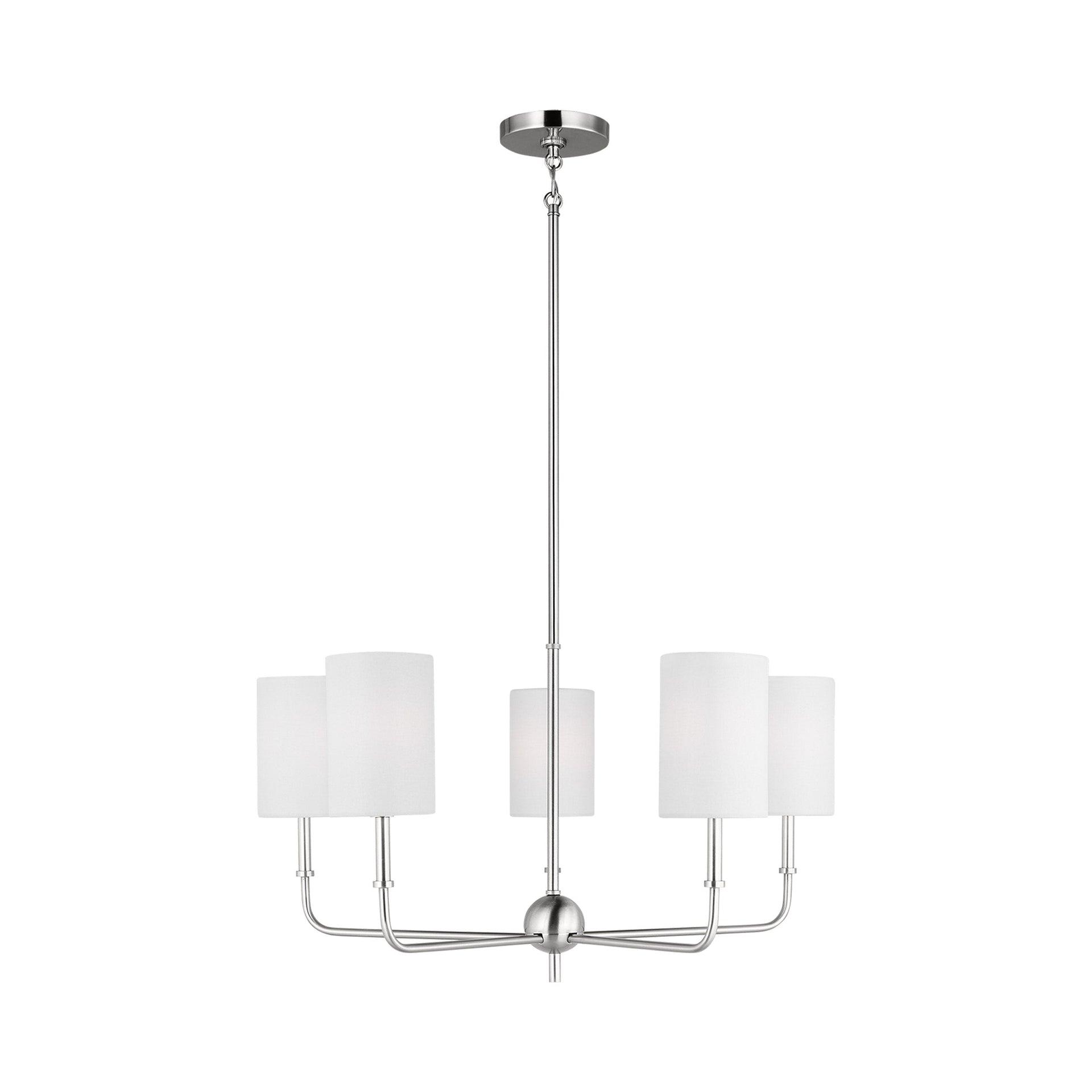 Foxdale 5-Light Brushed Nickel LED Chandelier with White Linen Shades
