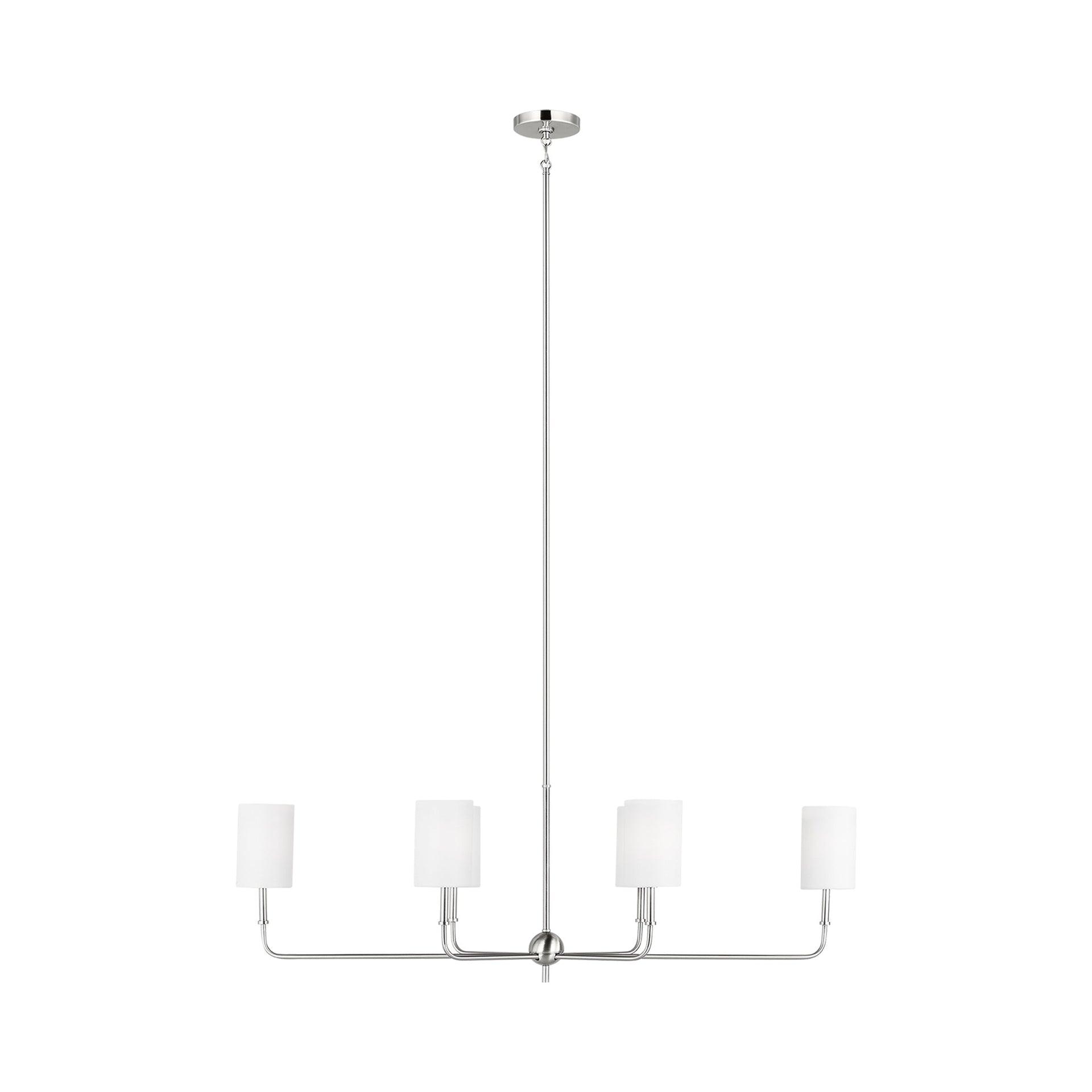 Brushed Nickel 6-Light Linear Chandelier with White Linen Shades
