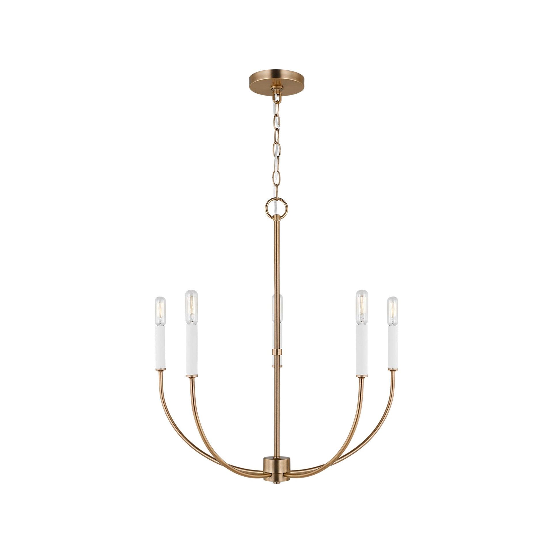 Elegant Satin Brass 5-Light Chandelier with Clear Silver Accents