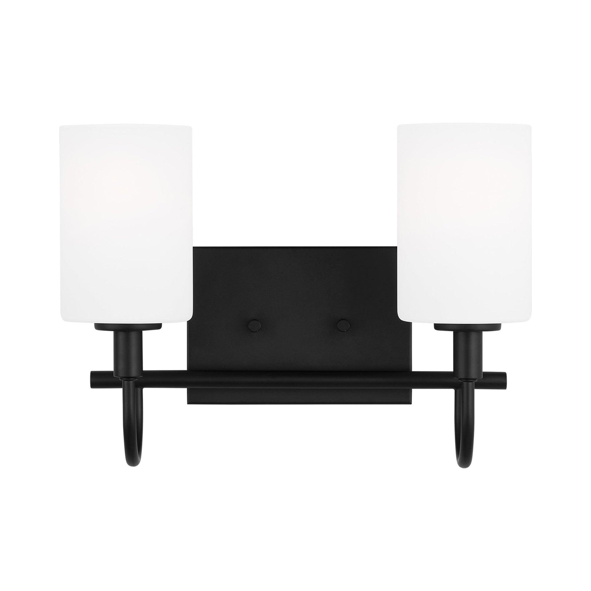 Midnight Black 2-Light Wall Sconce with Etched Glass Shades