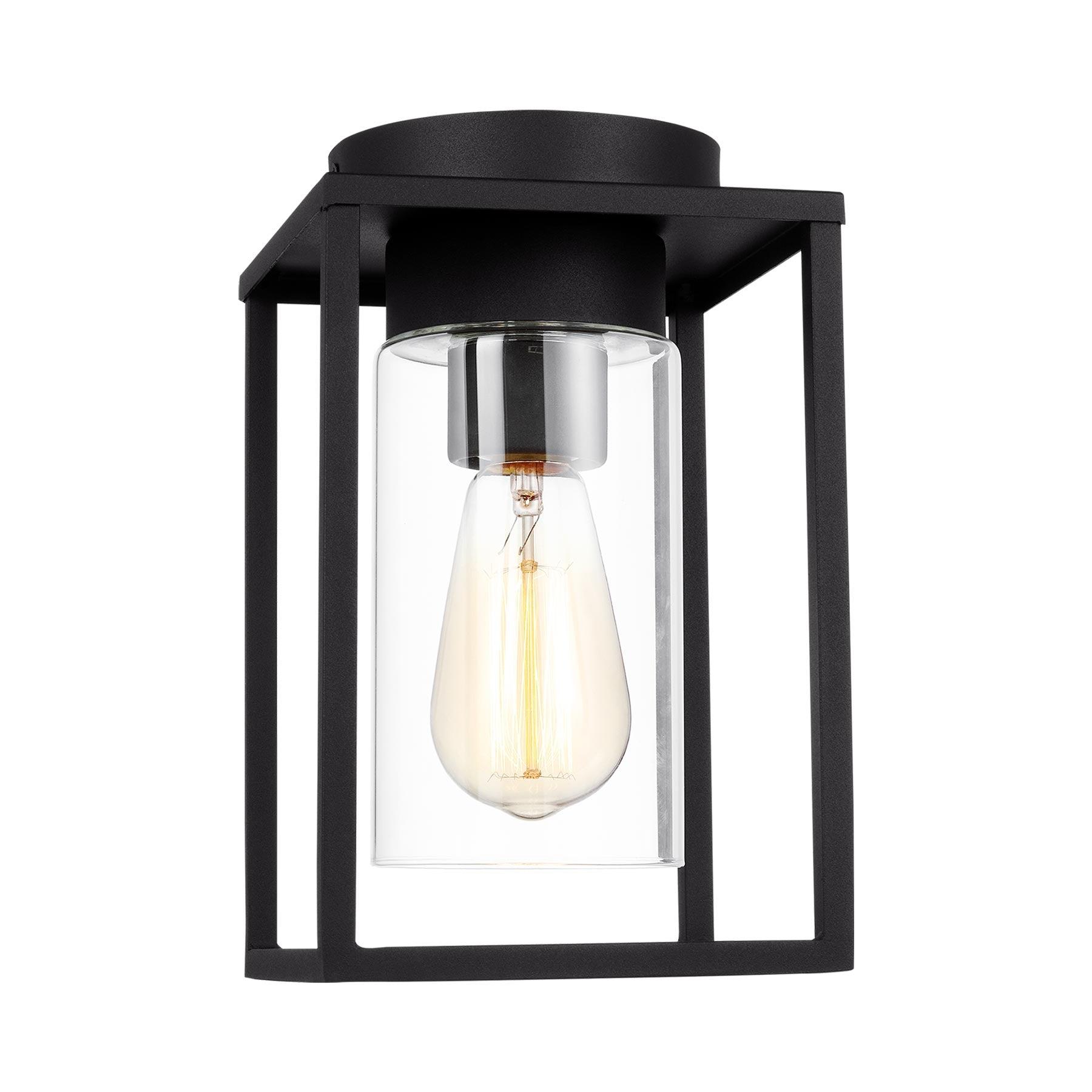Vado Transitional Black Aluminum Outdoor Ceiling Flush Mount with Clear Glass