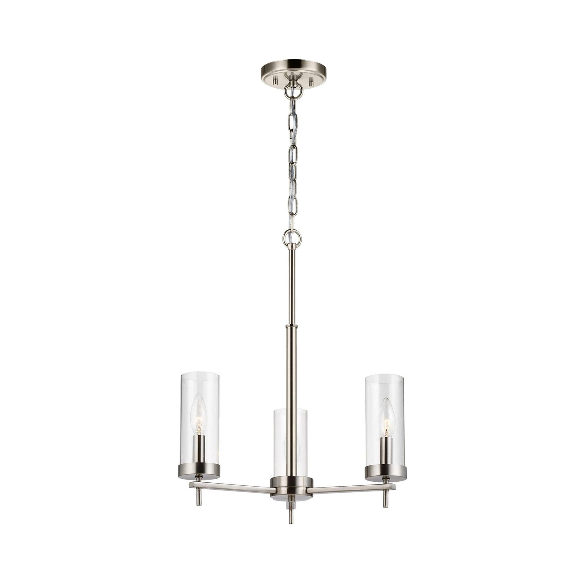 Zire Mini 3-Light Incandescent Chandelier in Brushed Nickel with Clear Glass