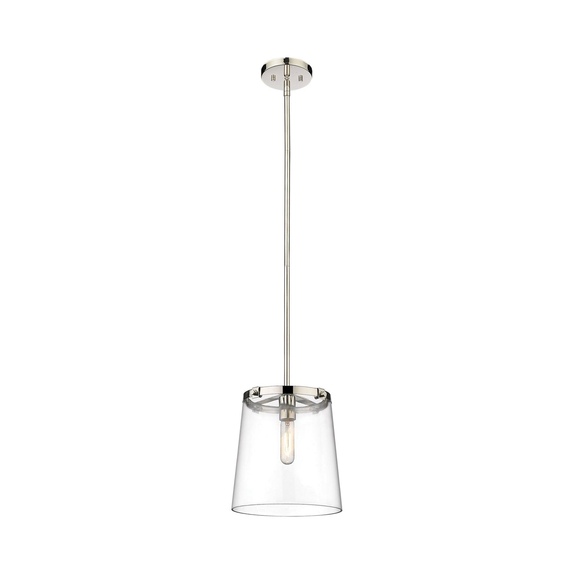 Polished Nickel 10" Glass Pendant Light with Seedy Shade