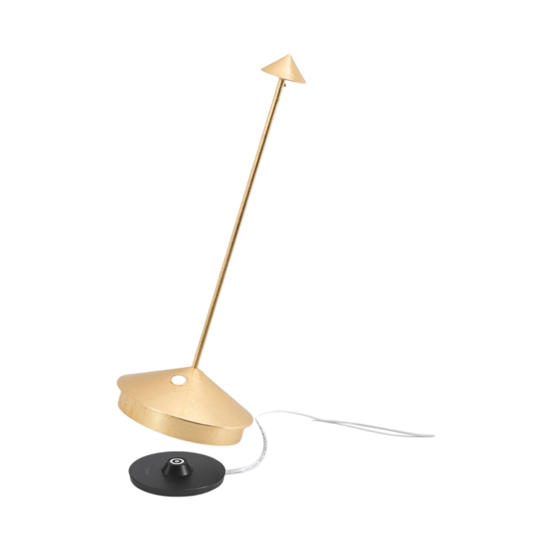 Zafferano, Pina Pro Lamp with Gold Leaf, Rechargeable Cordless Table Lamp with Touch Controls, Usable as an Indoor Lamp, Dimmer, 2200-3000 K, Height 11.4 Inches