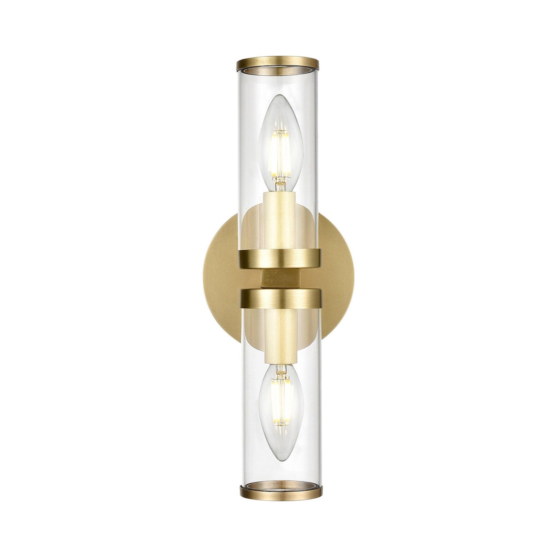 Natural Brass and Clear Glass Cylinder Wall Sconce