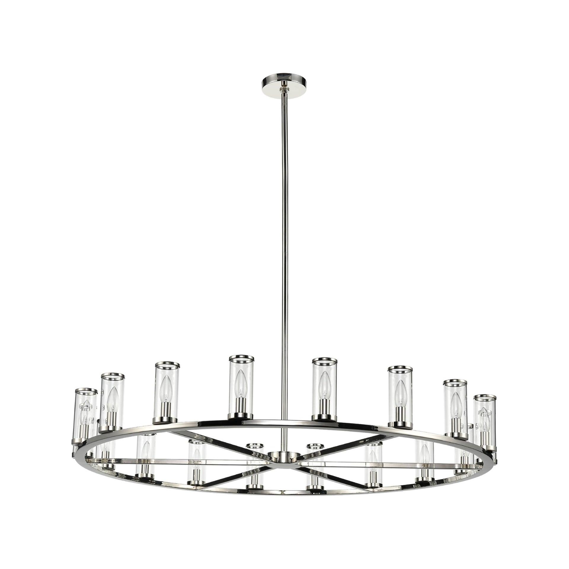 Polished Nickel and Crystal 48" Candle Chandelier