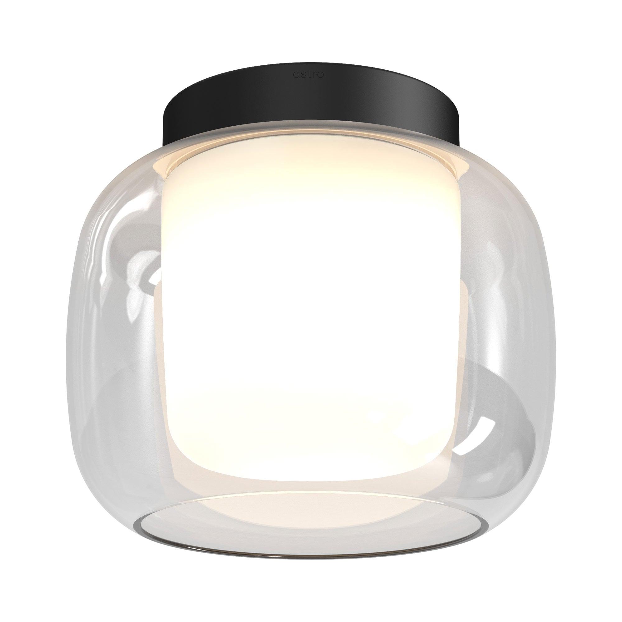 Aquina Matt Black Dual-Shade LED Ceiling Light with Glass Jar Motif