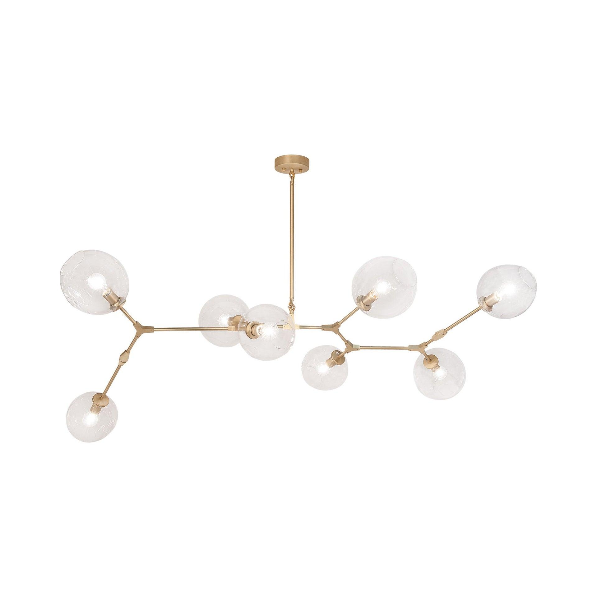 Modern Linear Brass Sputnik Chandelier with Hand Blown Glass Shades