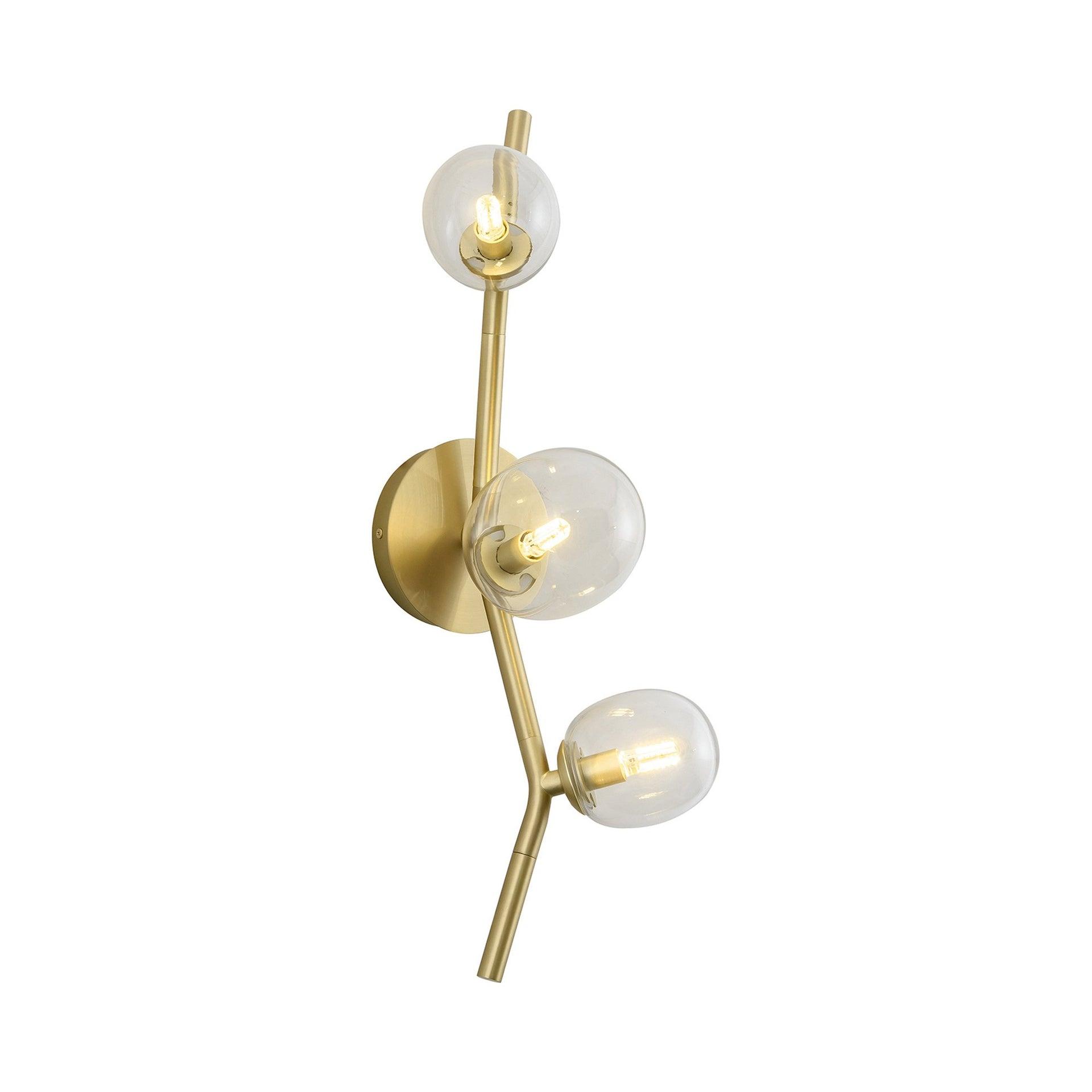 Elegant Gold Brass Direct Wired Electric Sconce with Clear Glass Shades
